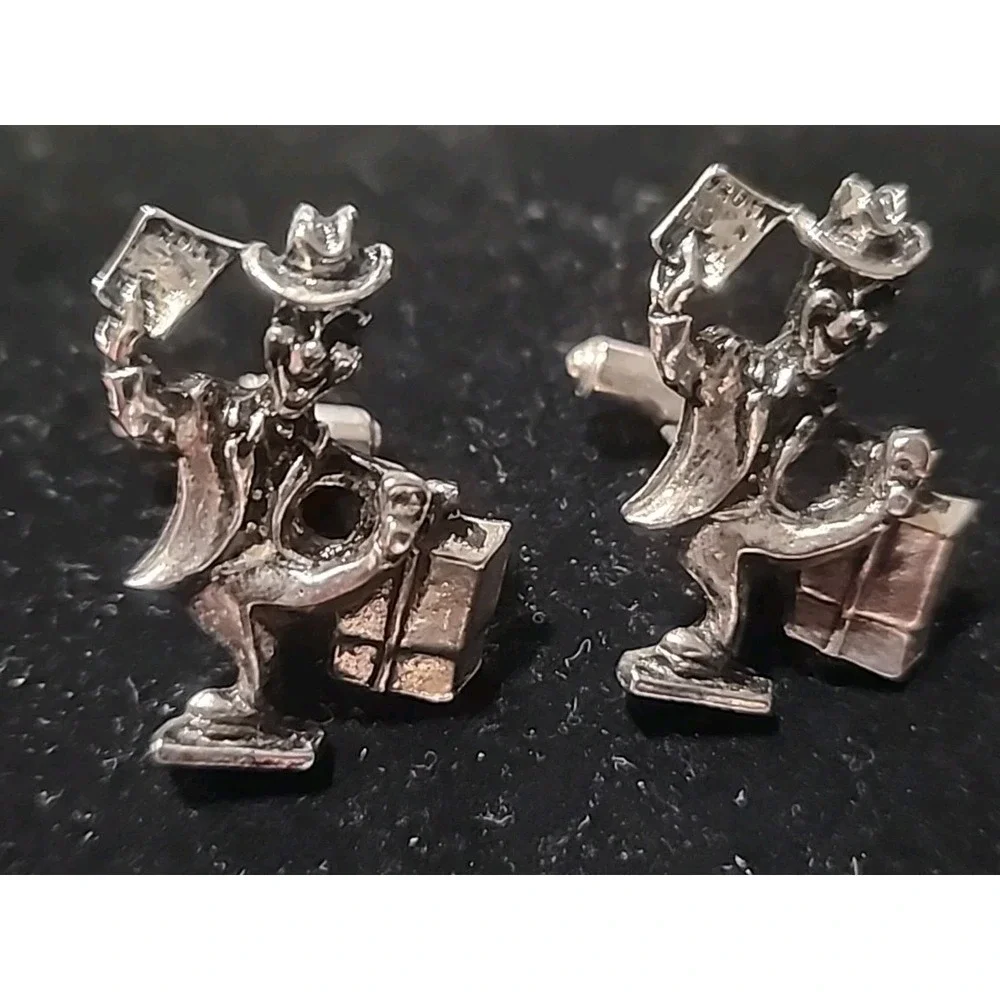 Traveling Salesman Vintage Cufflinks By Eriksen & Co Jewelry Silvertone‎ Rare